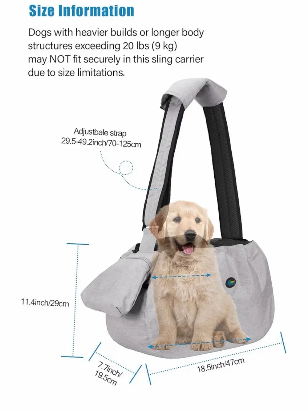 Gray Pet Sling Carrier with Adjustable Strap